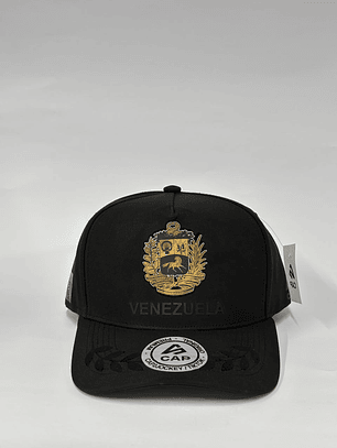 Gorra de lona 5p - Negro / Venezuela Escudo Gold 