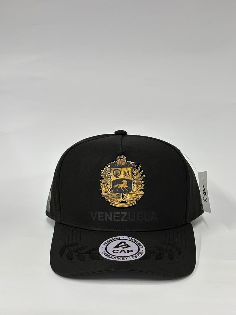 Gorra de lona 5p - Negro / Venezuela Escudo Gold  1