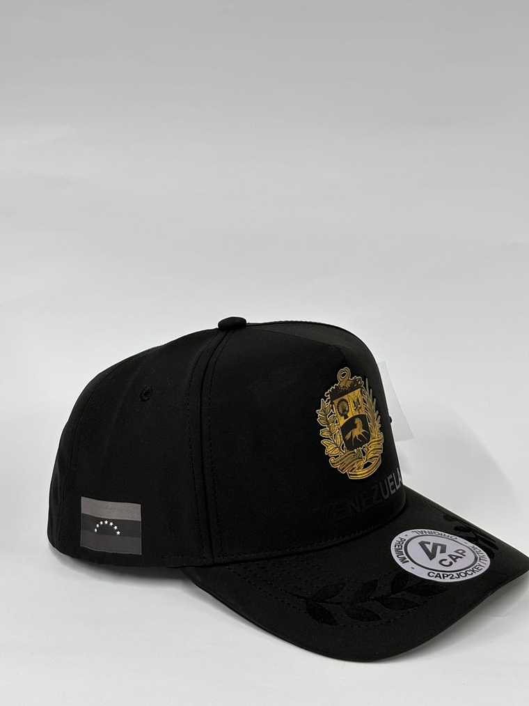 Gorra de lona 5p - Negro / Venezuela Escudo Gold  2