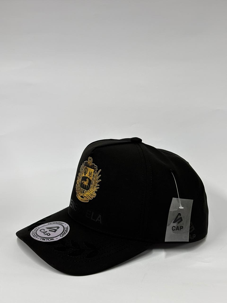 Gorra de lona 5p - Negro / Venezuela Escudo Gold  3
