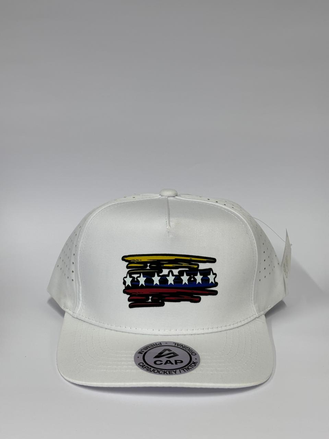 Gorra de lona 5p - Blanco / Bandera tricolor Vzla  1