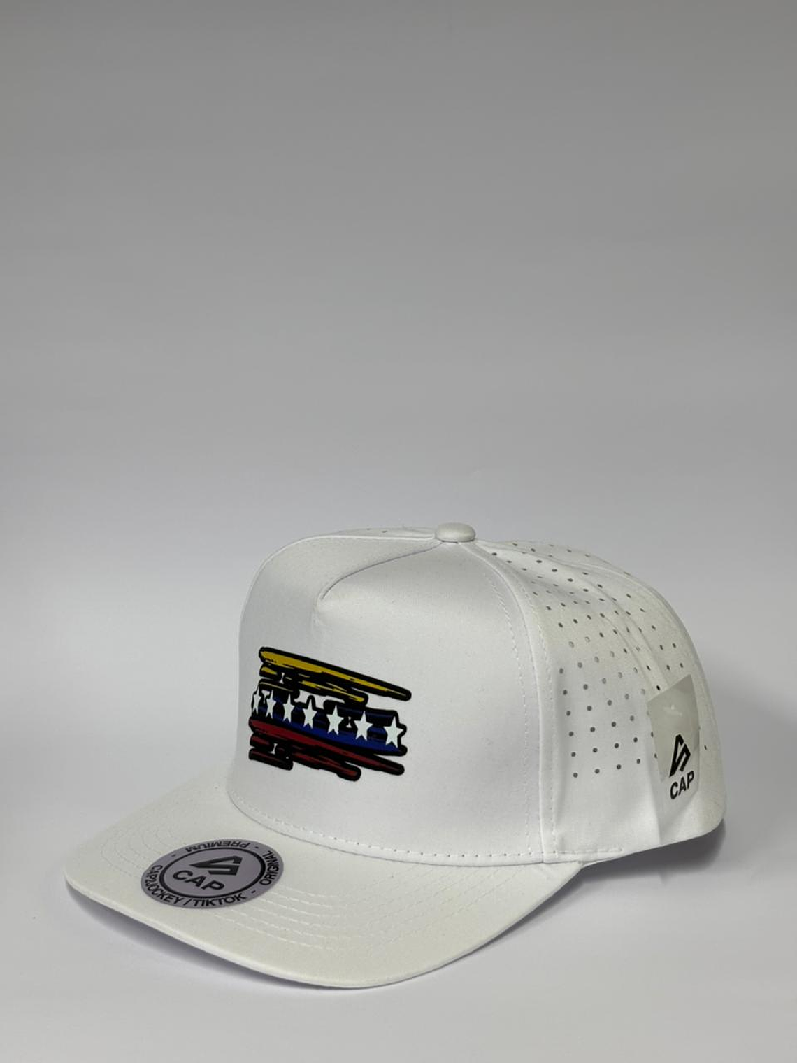 Gorra de lona 5p - Blanco / Bandera tricolor Vzla  2
