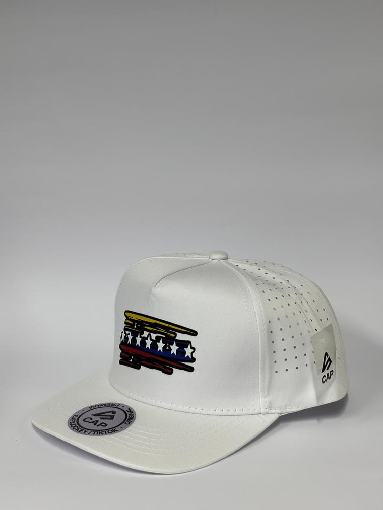 Gorra de lona 5p - Blanco / Bandera tricolor Vzla  2