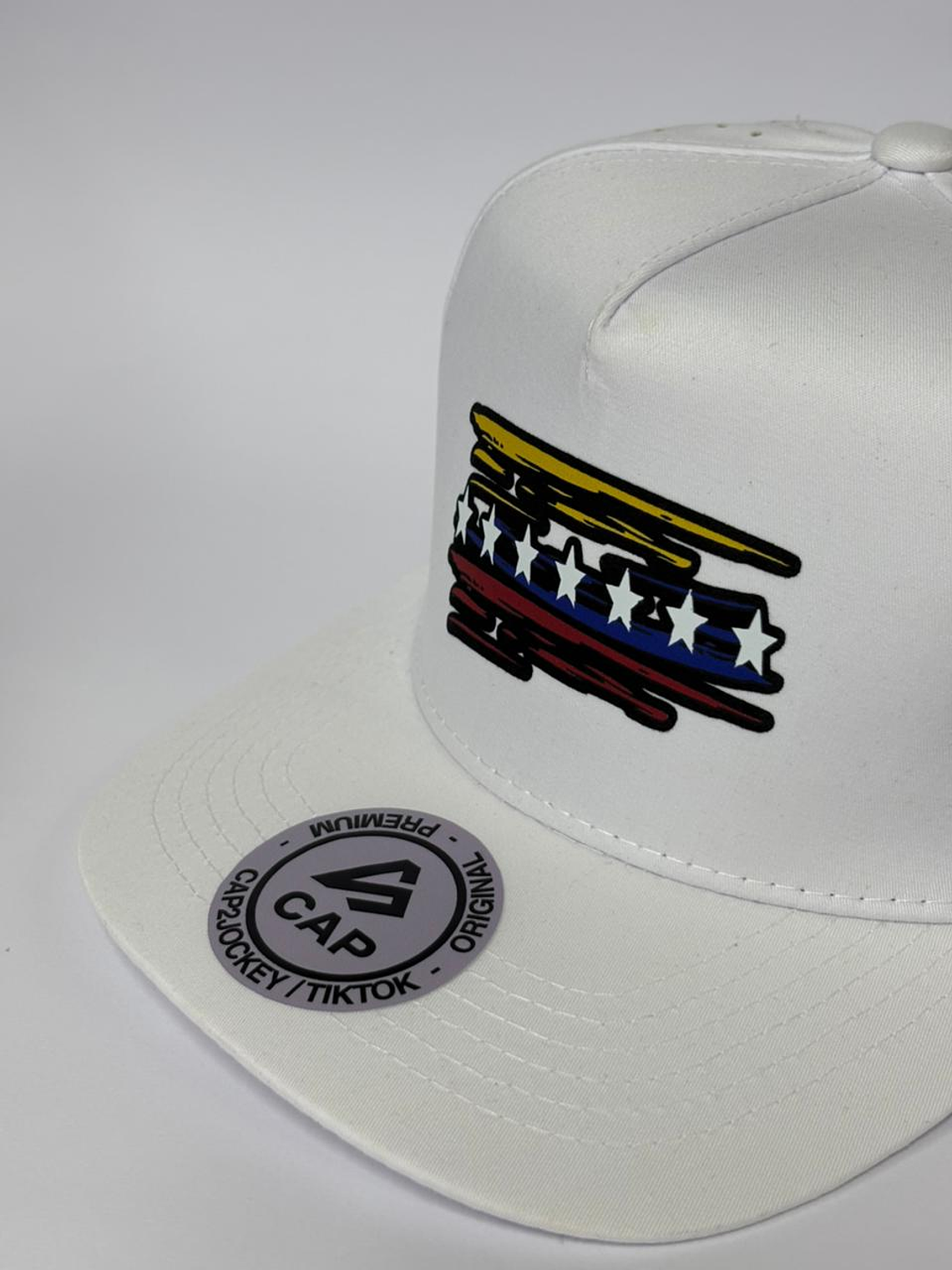 Gorra de lona 5p - Blanco / Bandera tricolor Vzla  3