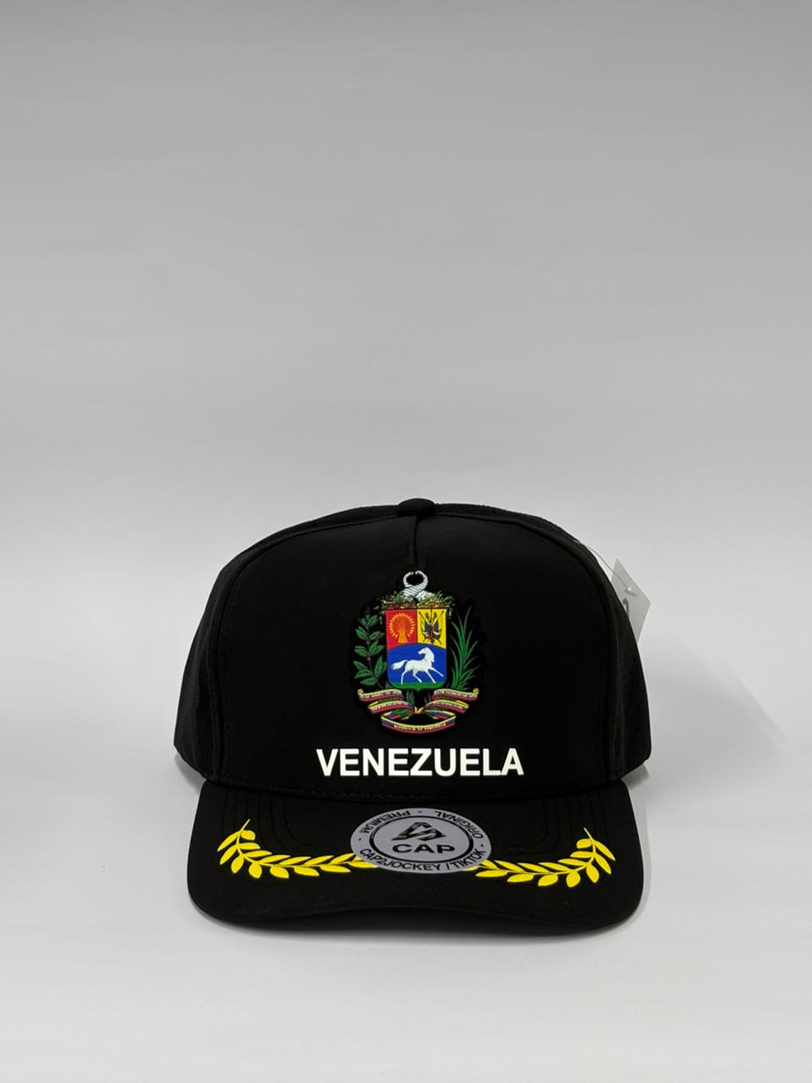 Gorra de lona con laser 5p  - Negro / Escudo Venezuela - espigas  1