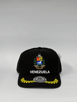 Gorra de lona con laser 5p  - Negro / Escudo Venezuela - espigas 