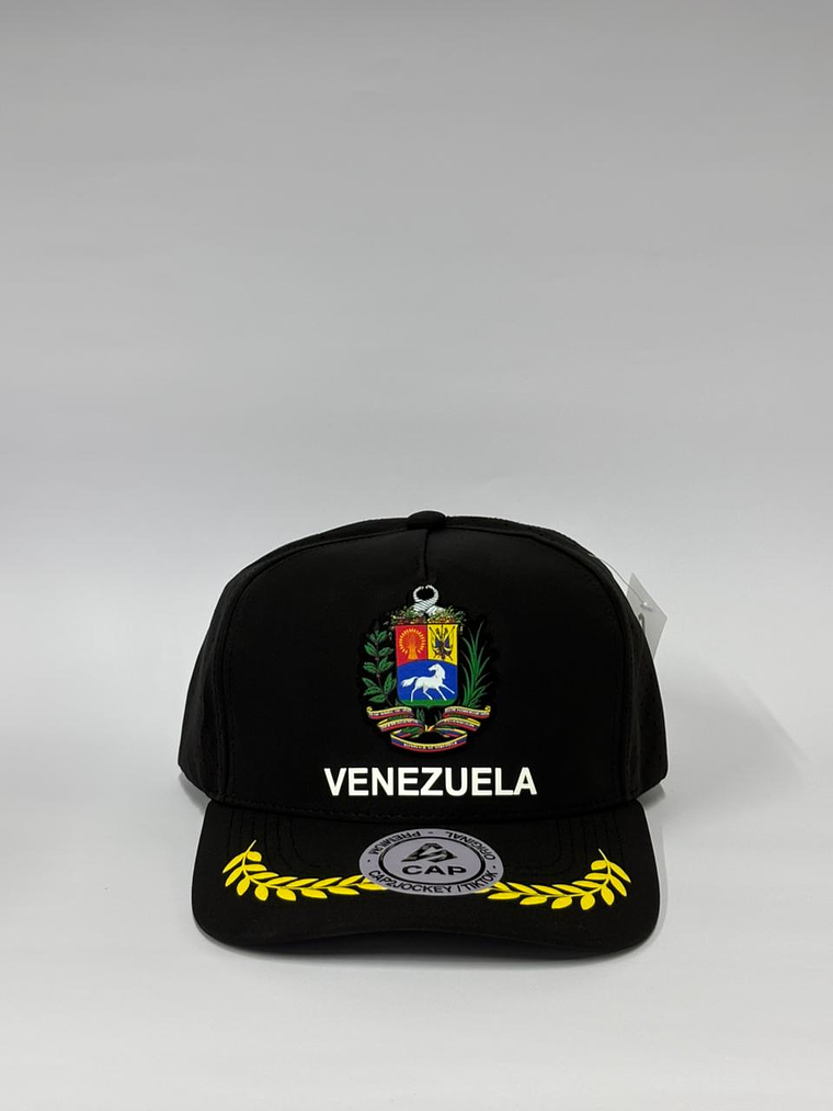 Gorra de lona con laser 5p  - Negro / Escudo Venezuela - espigas  1