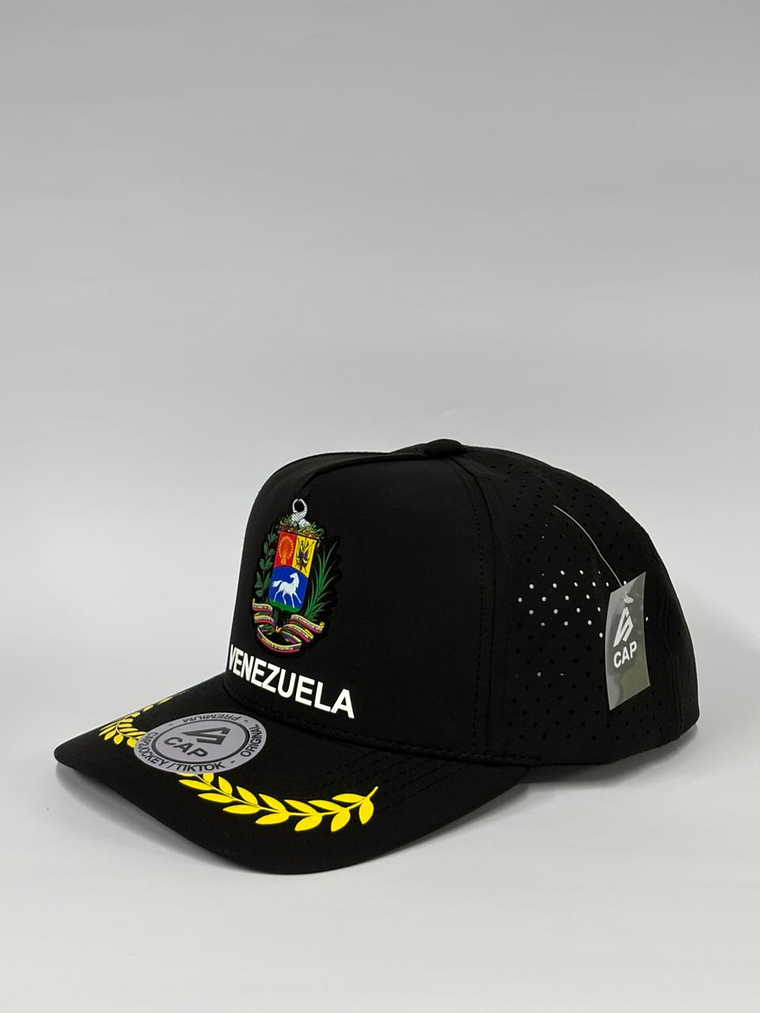 Gorra de lona con laser 5p  - Negro / Escudo Venezuela - espigas  2