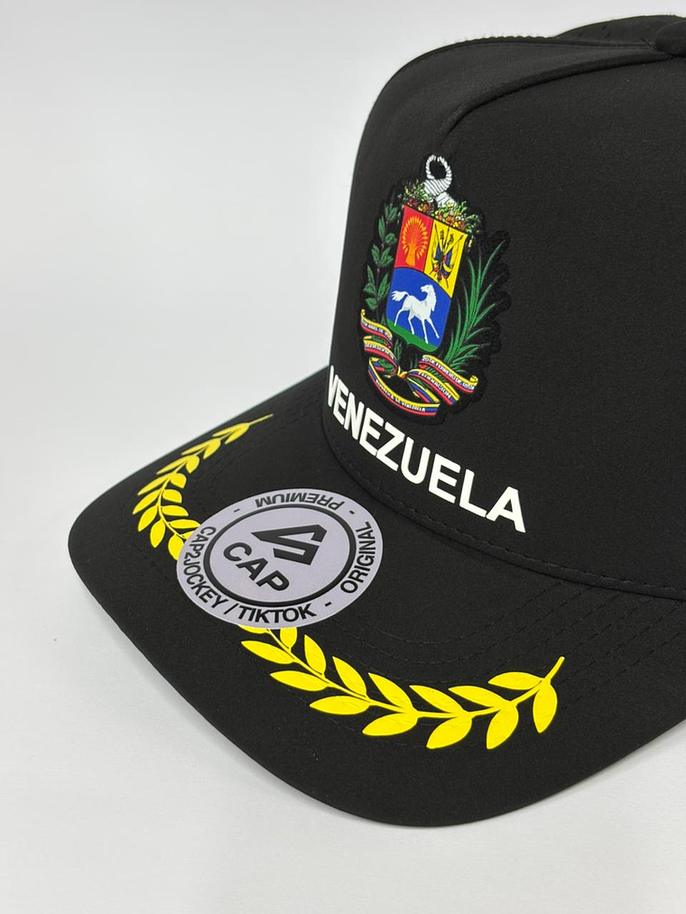 Gorra de lona con laser 5p  - Negro / Escudo Venezuela - espigas  3