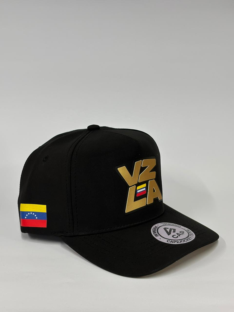 Gorra de lona 5p . Negro / Vzla letras gold  3