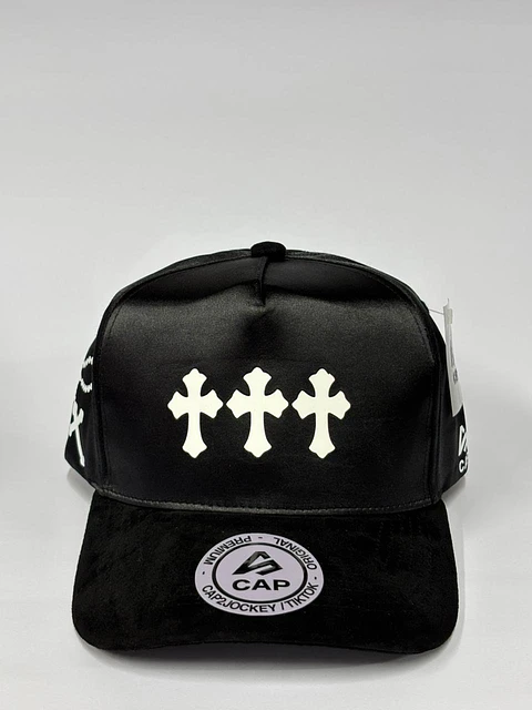 Gorra de satín y gamuza 5p - Negro / Cruz de fe 