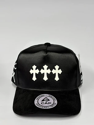 Gorra de satín y gamuza 5p - Negro / Cruz de fe 
