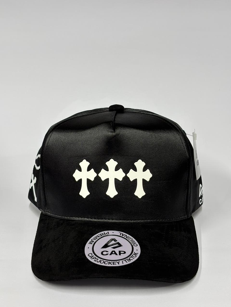 Gorra de satín y gamuza 5p - Negro / Cruz de fe  1