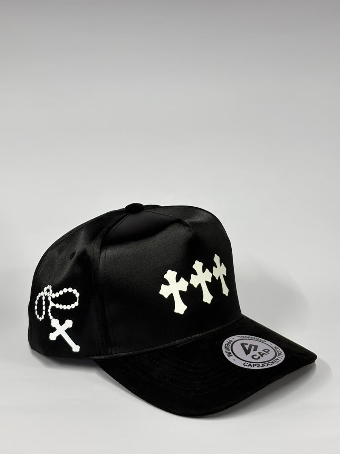 Gorra de satín y gamuza 5p - Negro / Cruz de fe  2
