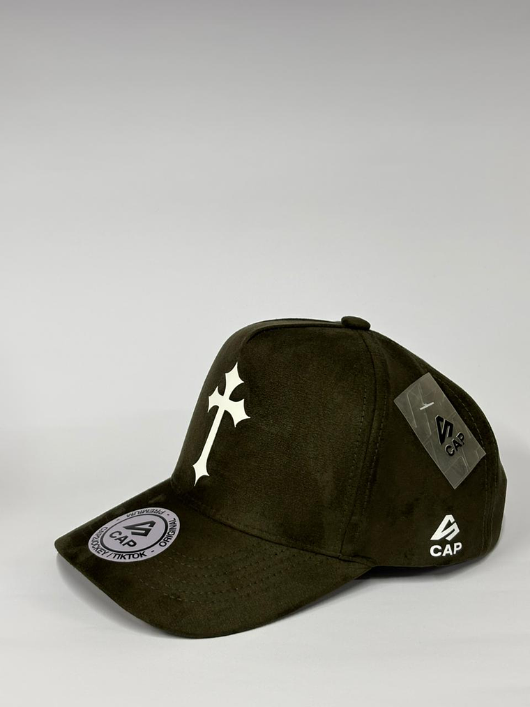 Gorra de gamuza 5p - Verde M / Cruz de fe  3