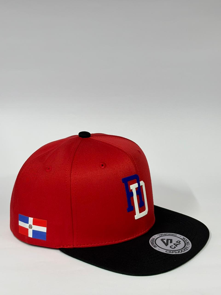 Gorra de lona lisa plana 6p - Rojo x negro / RD 2