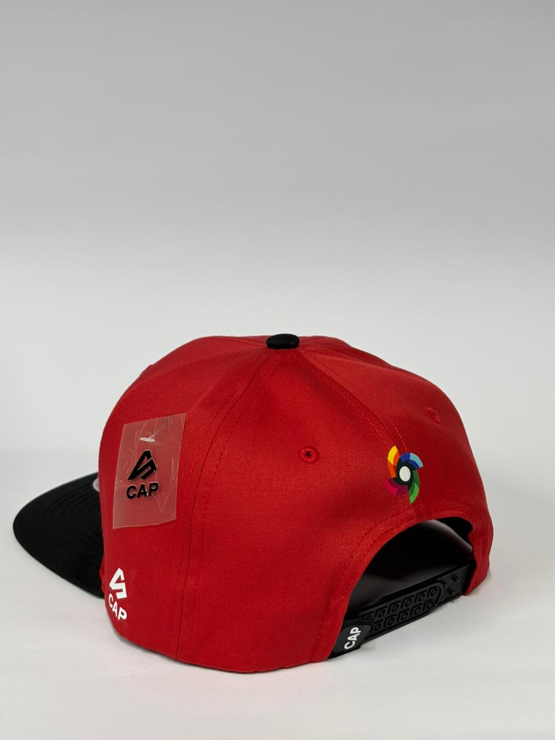 Gorra de lona lisa plana 6p - Rojo x negro / RD 3