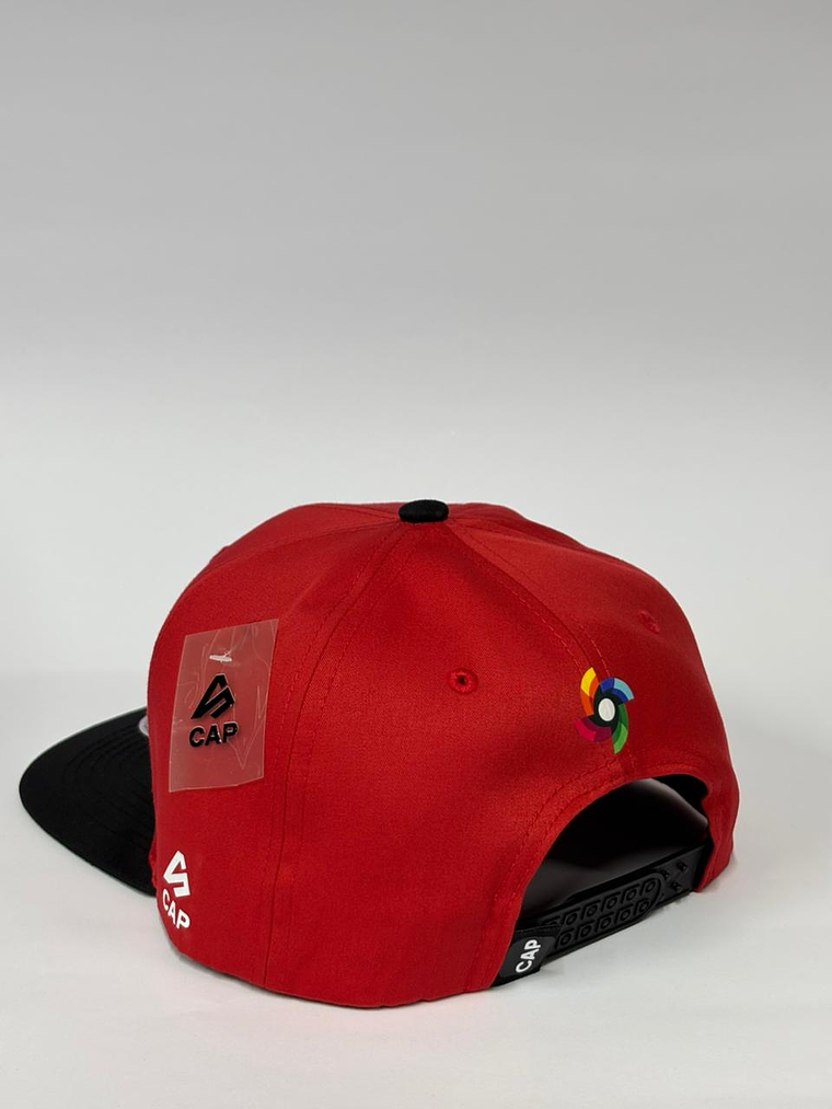 Gorra de lona lisa plana 6p - Rojo x negro / RD 3