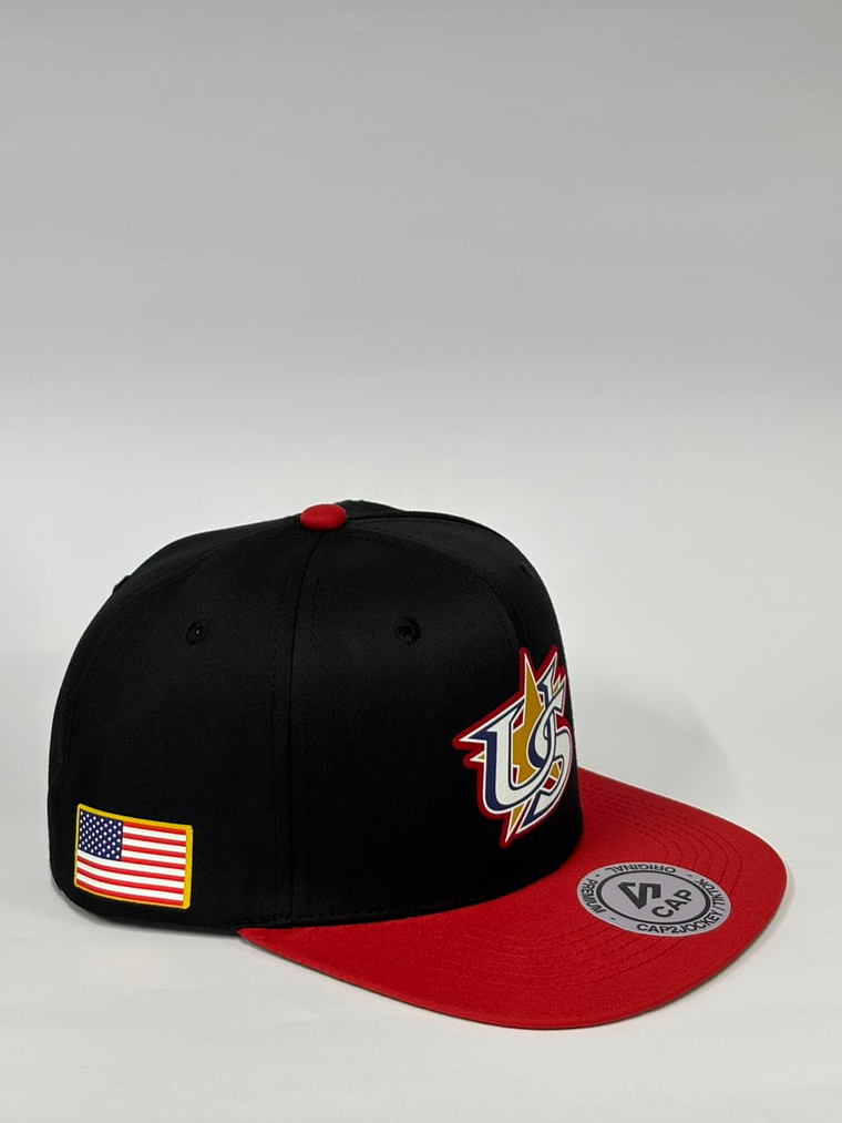 Gorra de lona 6p plana - Negro x rojo  / USA - CMB  2
