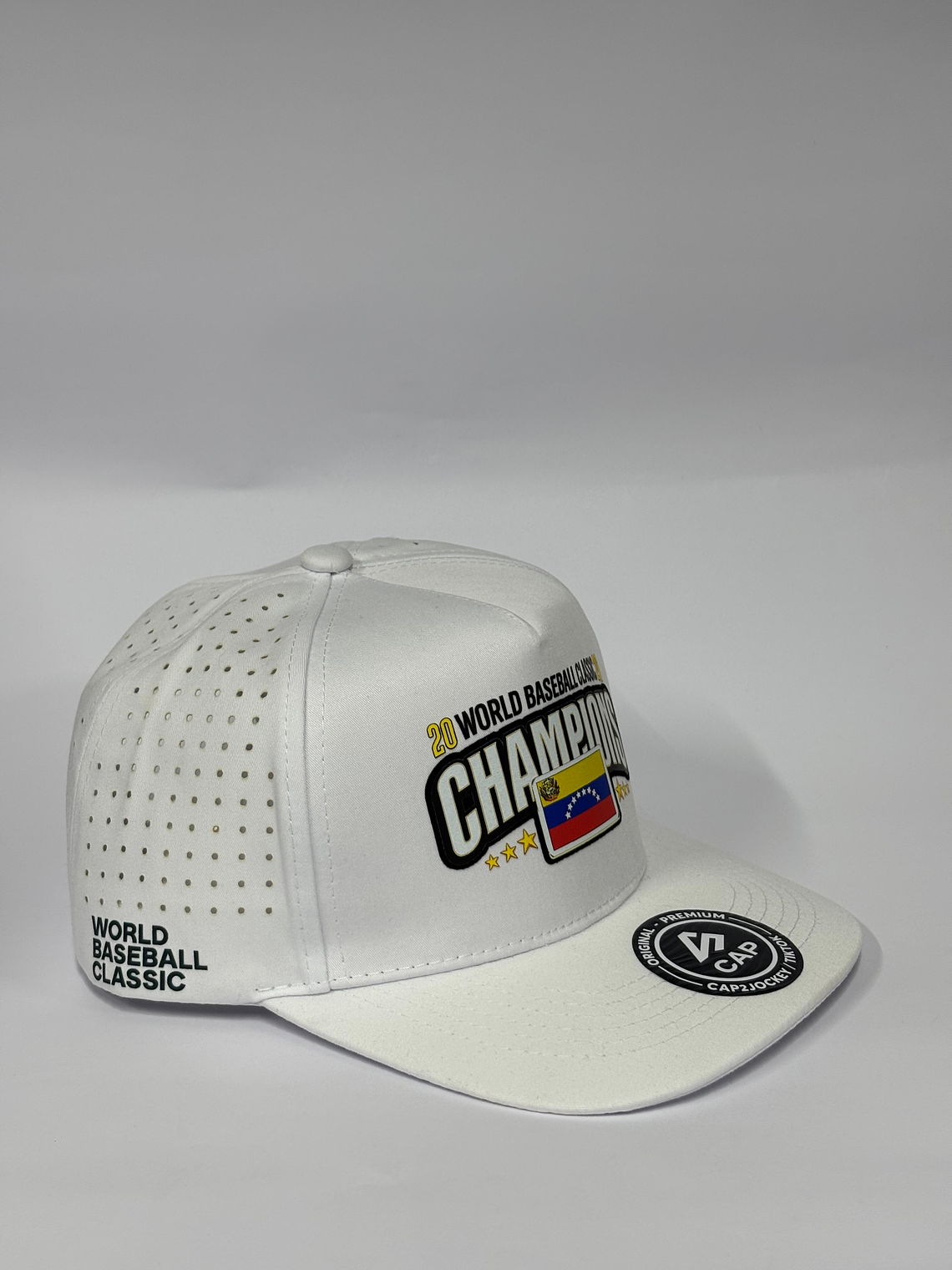 Gorra de láser 5 paneles blanca / Clásico Béisbol Campeones Venezuela 2