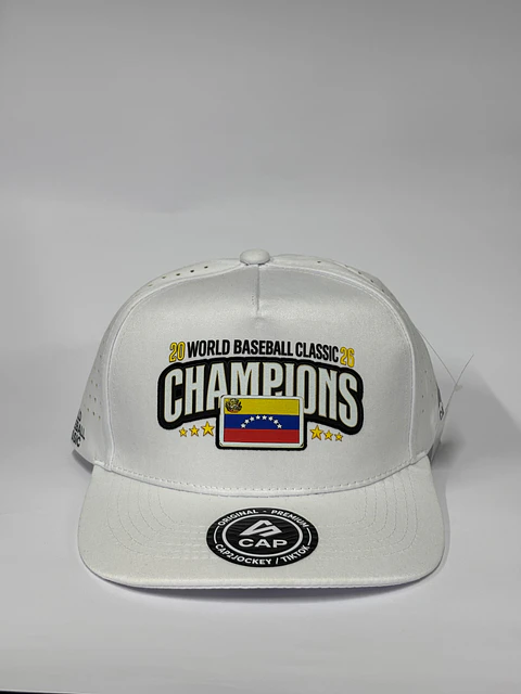 Gorra de láser 5 paneles blanca / Clásico Béisbol Champions Venezuela