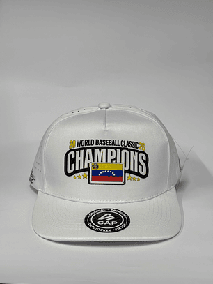 Gorra de láser 5 paneles blanca / Clásico Béisbol Campeones Venezuela