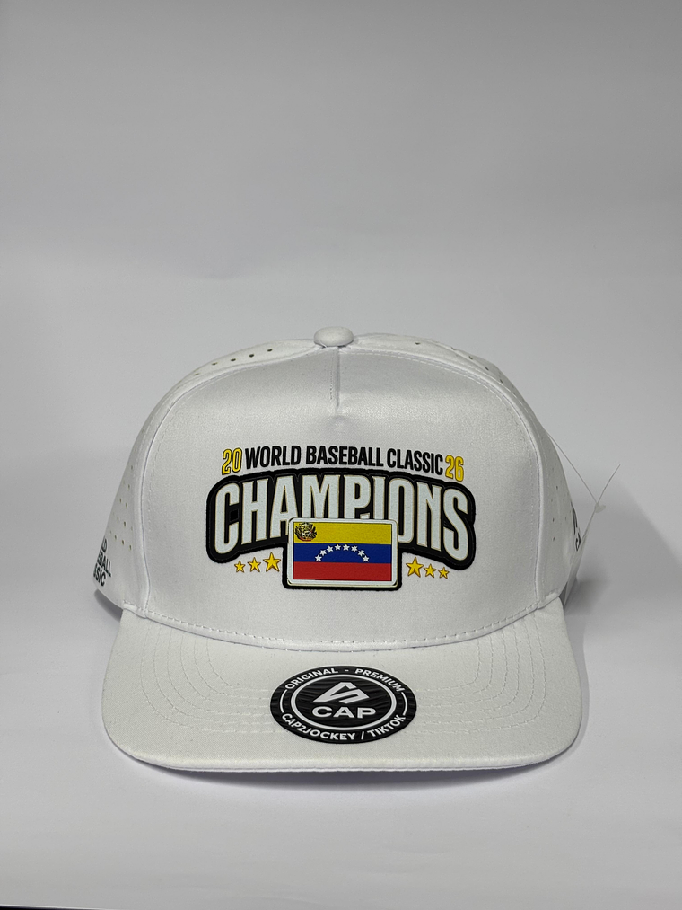Gorra de láser 5 paneles blanca / Clásico Béisbol Campeones Venezuela 1