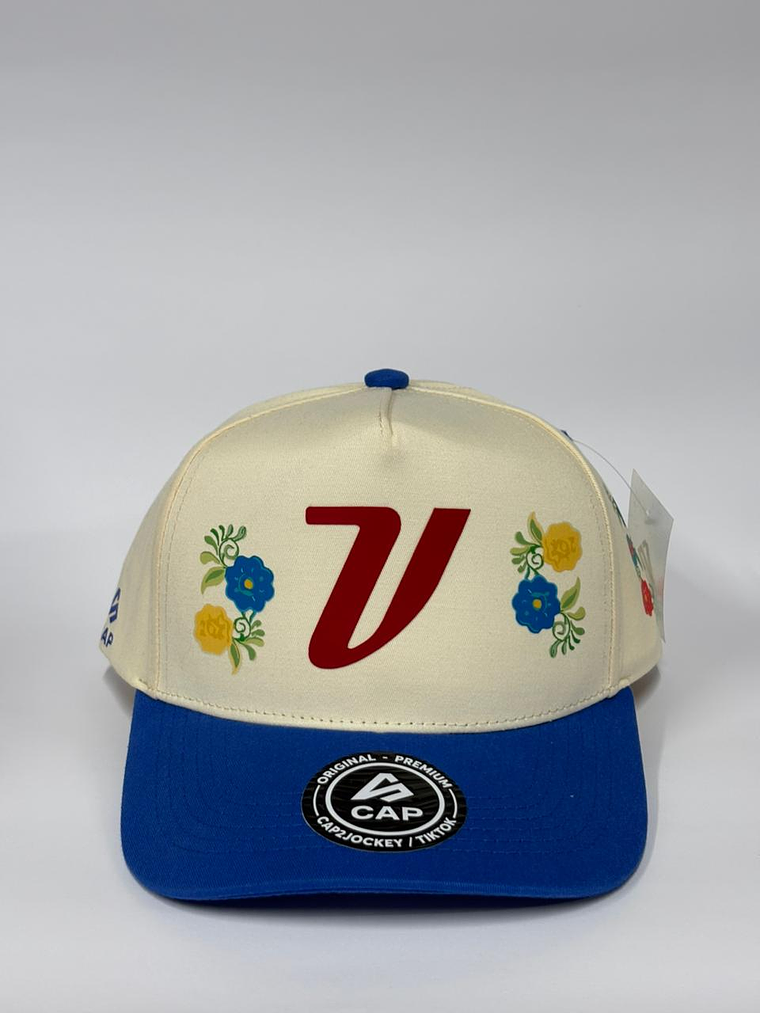 Gorra de lona 5p - Beige x Azul /  V flower  1