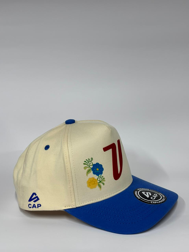 Gorra de lona 5p - Beige x Azul /  V flower  2