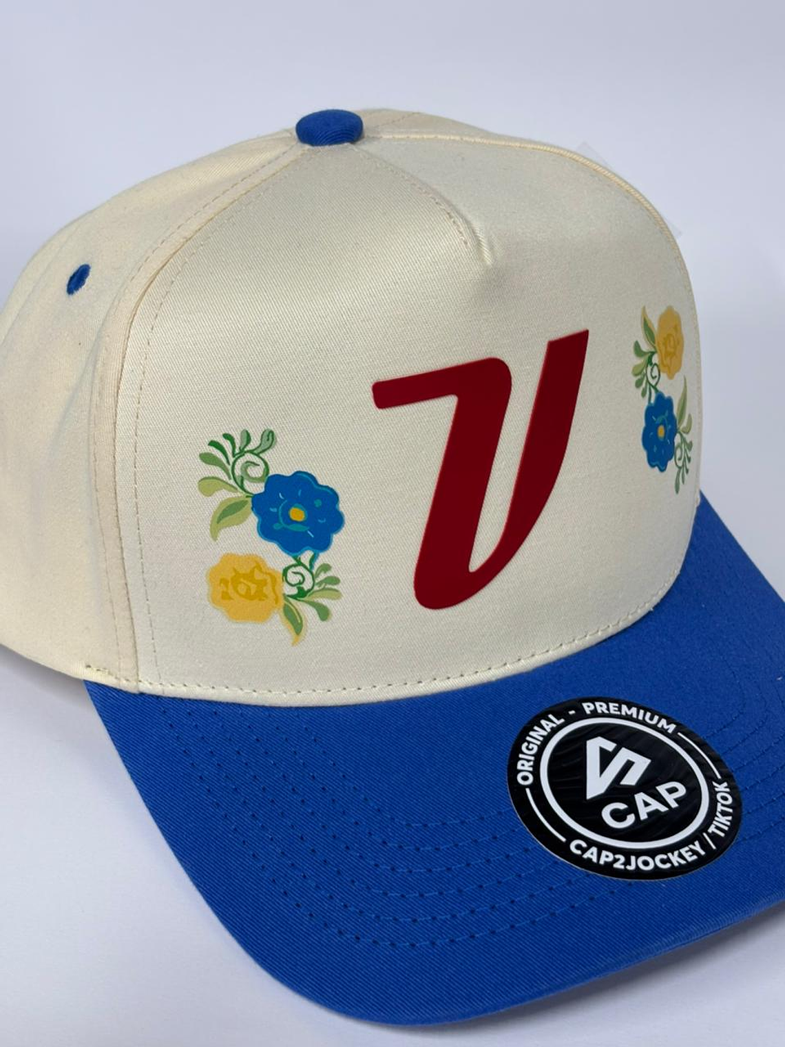 Gorra de lona 5p - Beige x Azul /  V flower  4