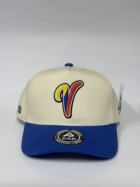 Gorra de lona 5p - Beige x azul / V tricolor 
