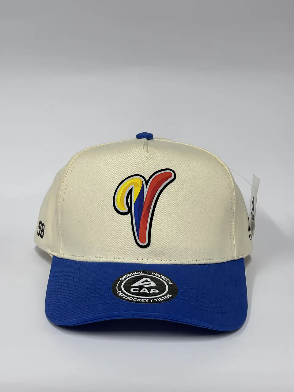 Gorra de lona 5p - Beige x azul / V tricolor  1