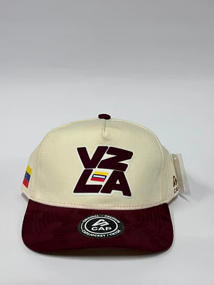 Gorra de lona 5p - Beige x burdeo /  Vzla burdeo tricolor 