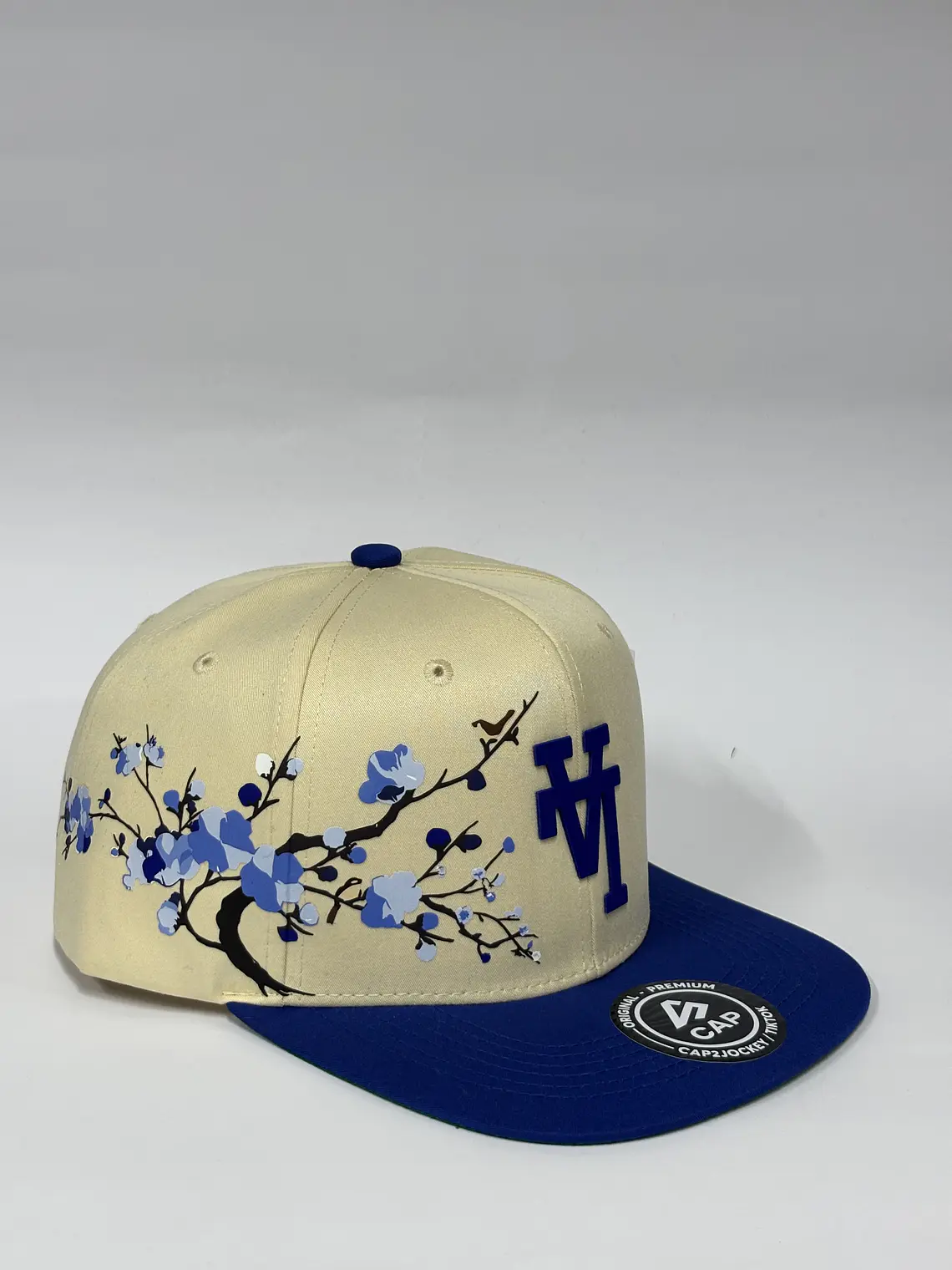 Gorra plana de 6p - Beige x Azul R / LA Floreada  2