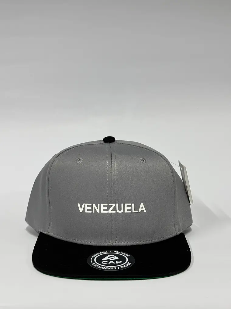 Gorra plana de lona 6p - Bicolor gris x negro / Venezuela  1