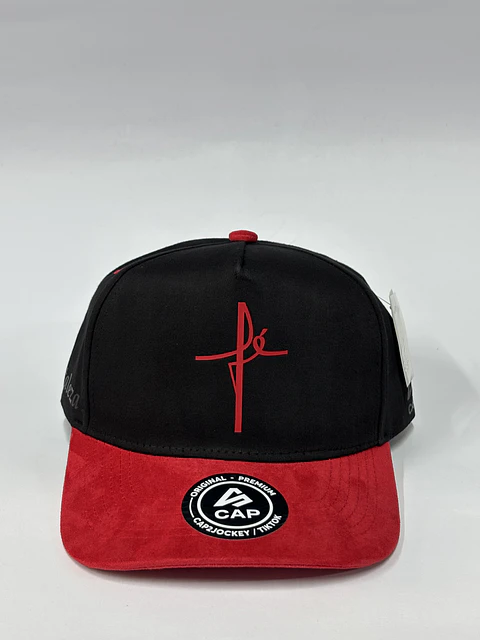 Gorra de lona 5p - Bicolor Negro x Rojo  / Fe