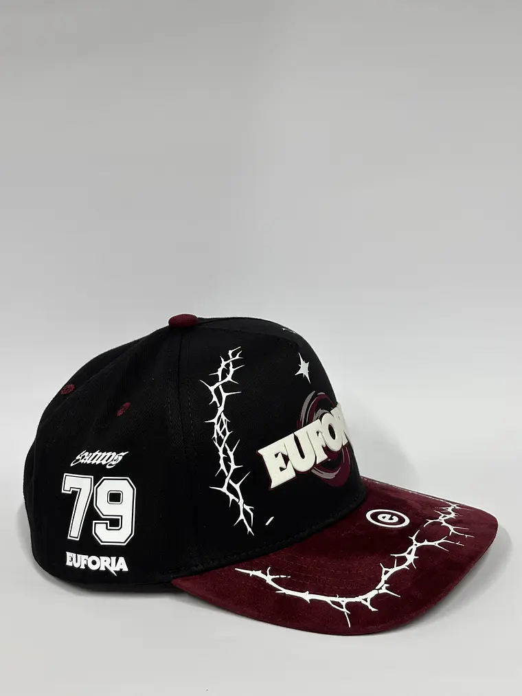 Gorra de lona 5p . Bicolor Negro x Burdeo - Euforia  2