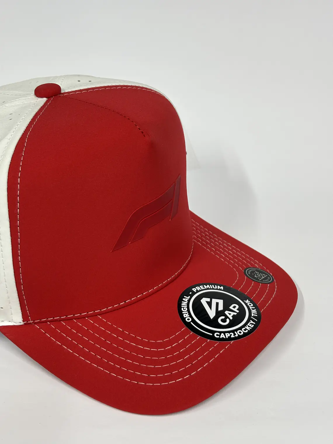 Gorra de lona 5p láser - Bicolor Rojo x Blanco / F1 racing   2