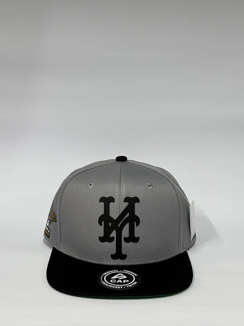 Gorra de lona 6p plana - Bicolor Gris x negro / NY Mets 1995
