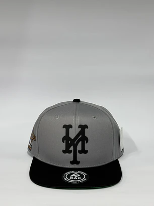 Gorra de lona 6p plana - Bicolor Gris x negro / NY Mets 1995