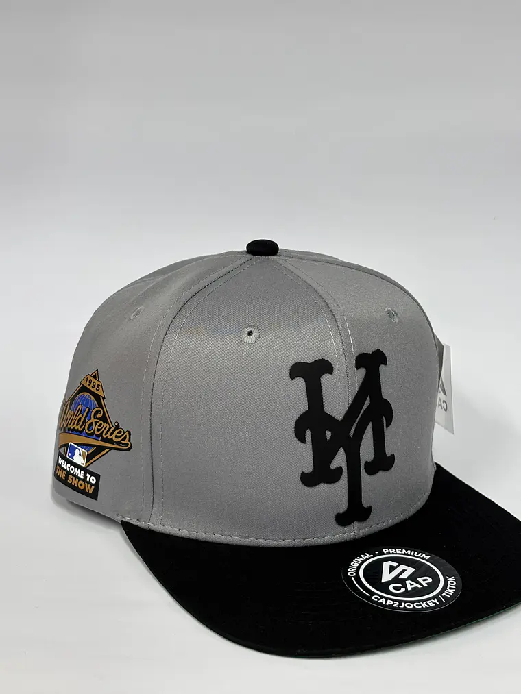Gorra de lona 6p plana - Bicolor Gris x negro / NY Mets 1995 2