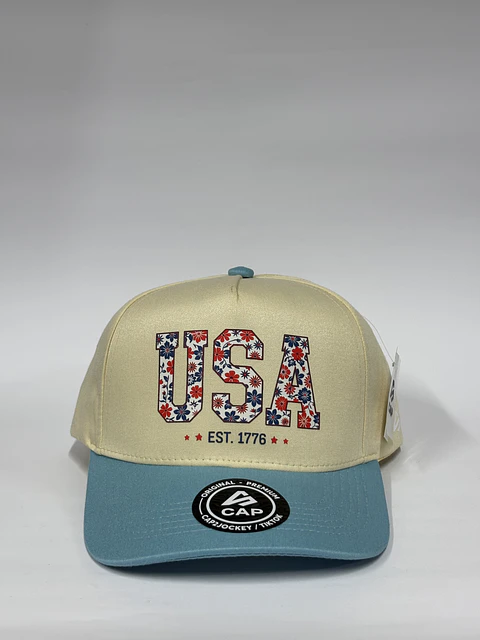 Gorra de lona 5p - Bicolor Beige x celeste / USA 