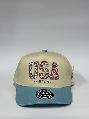 Gorra de lona 5p - Bicolor Beige x celeste / USA 