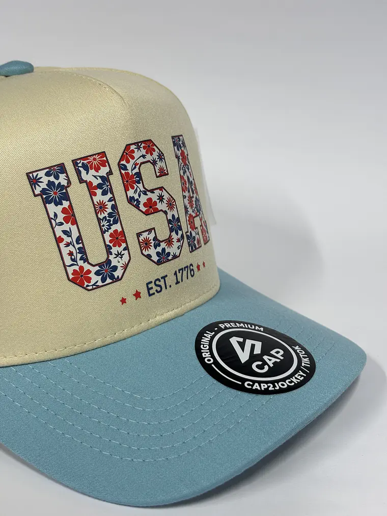 Gorra de lona 5p - Bicolor Beige x celeste / USA  3