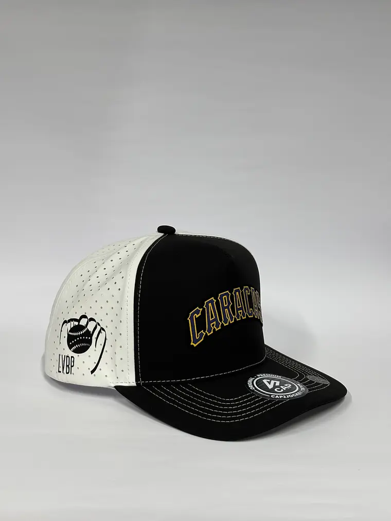 Gorra de lona 5p láser - Bicolor Negro x Blanco  / Leones del Caracas texto  2