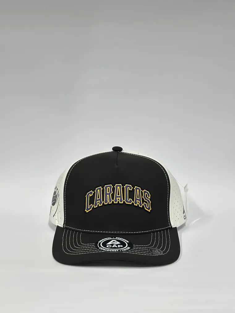 Gorra de lona 5p láser - Bicolor Negro x Blanco  / Leones del Caracas texto  1