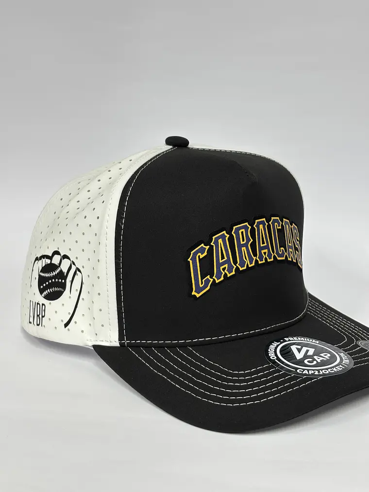 Gorra de lona 5p láser - Bicolor Negro x Blanco  / Leones del Caracas texto  3