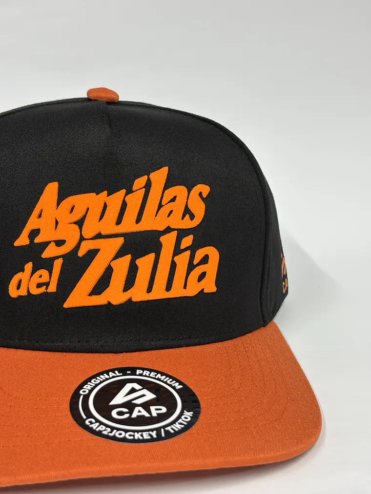 Gorra de lona 5p - Negro x naranja / Aguilas del zulia texto  3