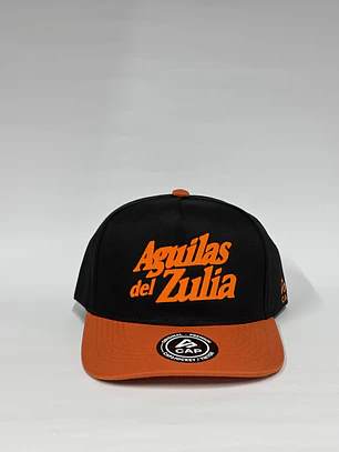 Gorra de lona 5p - Negro x naranja / Aguilas del zulia texto 