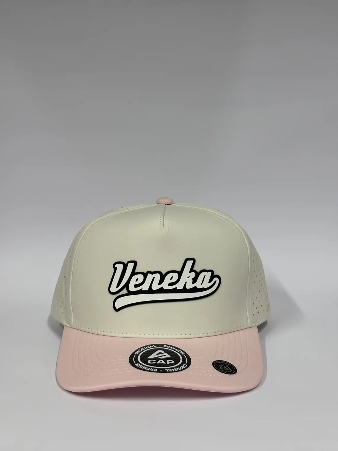 Gorra de lona 5p láser - Blanco x Rosado / Veneka  1